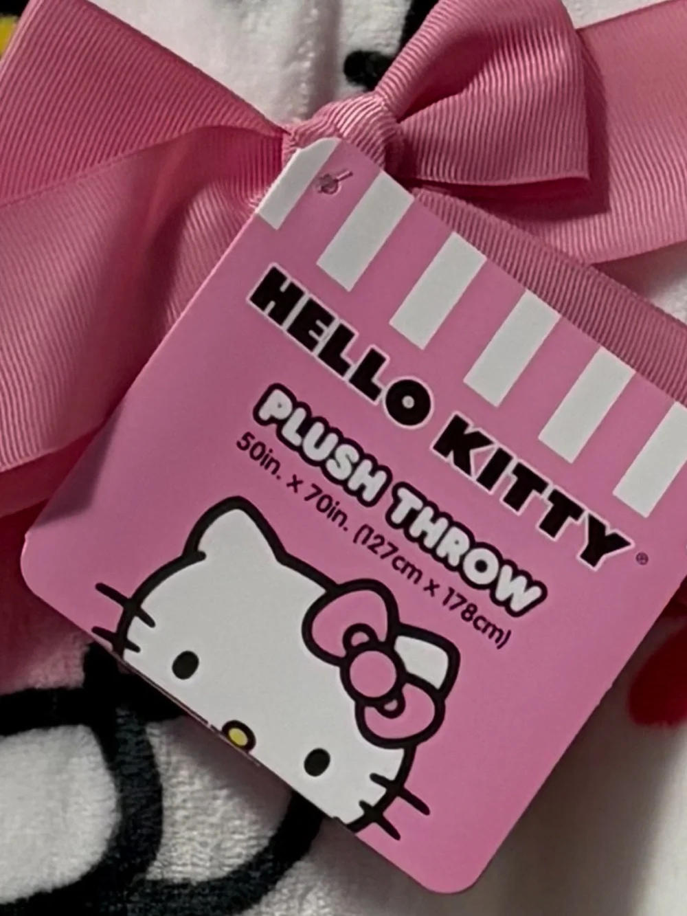 Hello Kitty White & Pink Plush Throw Blanket